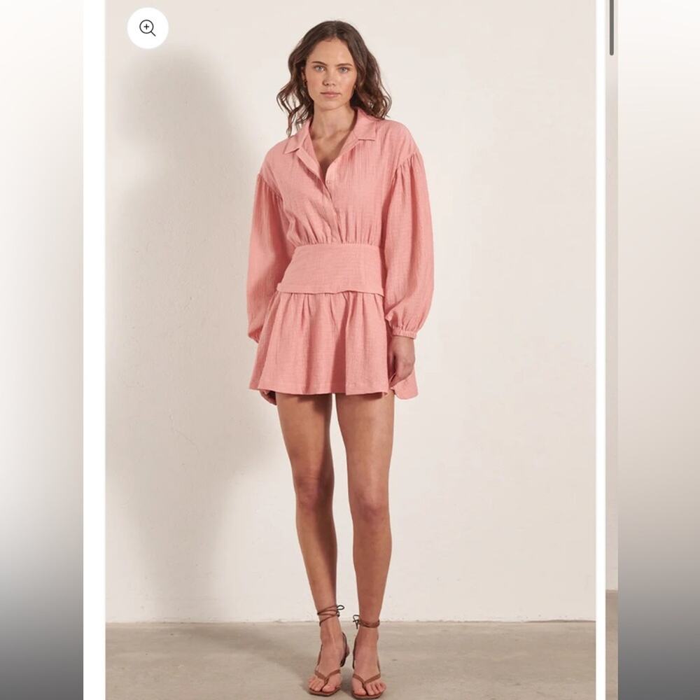 mon renn carlo rose pink linen blend ballon sleeve open back mini summer dress